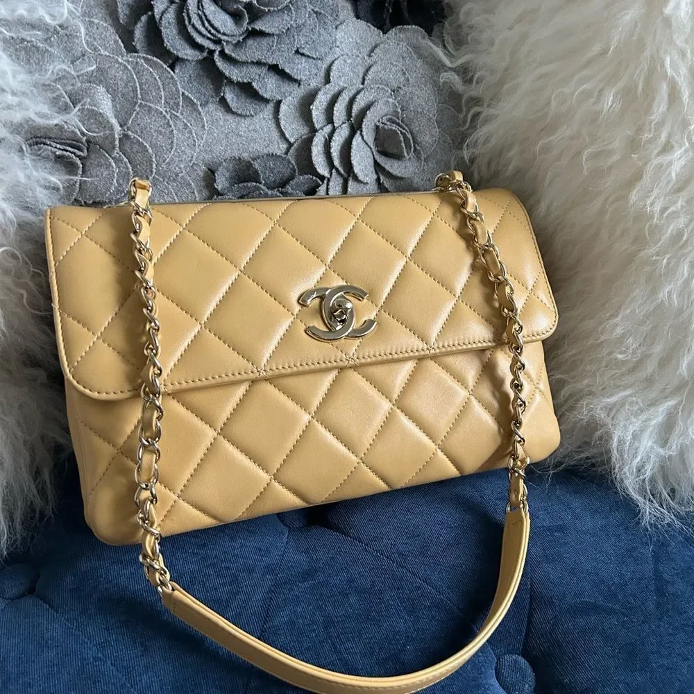 CHANEL Lambskin Quilted Medium Trendy Flap Light Yellow dustbag box